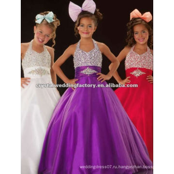 Горячие продажи холтер бисером фиолетовый обычай-сделал бальное платье девушки pageant платья младший CWFaf4671